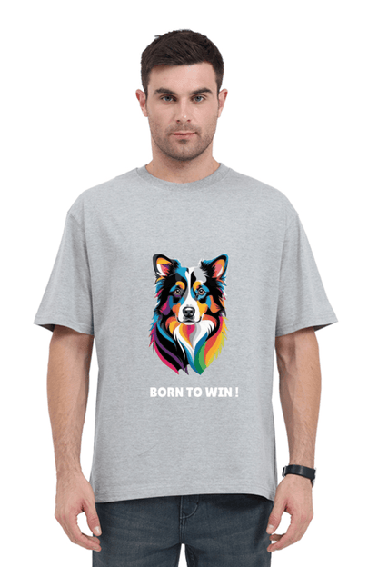 Oversized Unisex T-Shirt – Dog Logo with "Born to Win" Quote