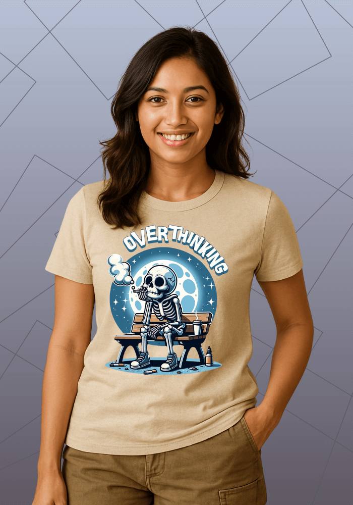 Premium Honeycomb Cotton T-shirt – Overthinking Skeleton Design
