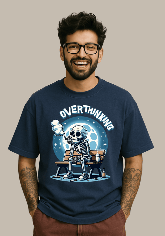 Overthinking Skeleton Oversized Drop shoulder Tshirt