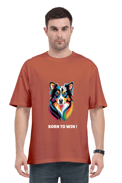 Oversized Unisex T-Shirt – Dog Logo with "Born to Win" Quote