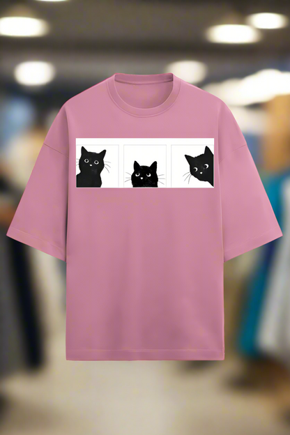 pink cotton oversized t-shirt for men and women with best cat graphic
