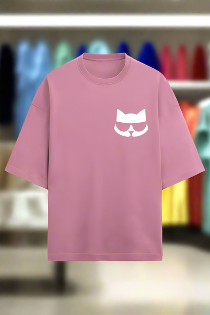 flamingo or pink cotton oversized t-shirt for men and women with classy cat graphic