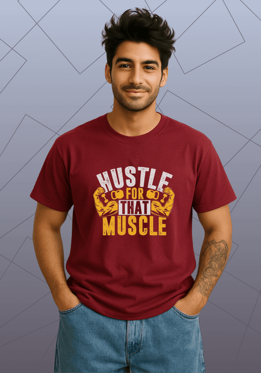 Premium Honeycomb Cotton T-shirt – Hustle for That Muscle Graphic Print
