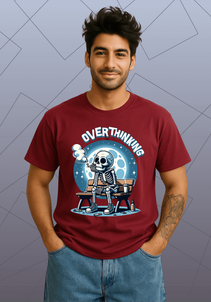 Premium Honeycomb Cotton T-shirt – Overthinking Skeleton Design