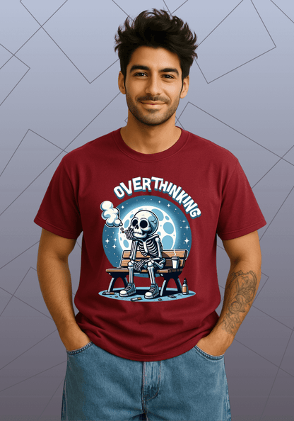 Premium Honeycomb Cotton T-shirt – Overthinking Skeleton Design