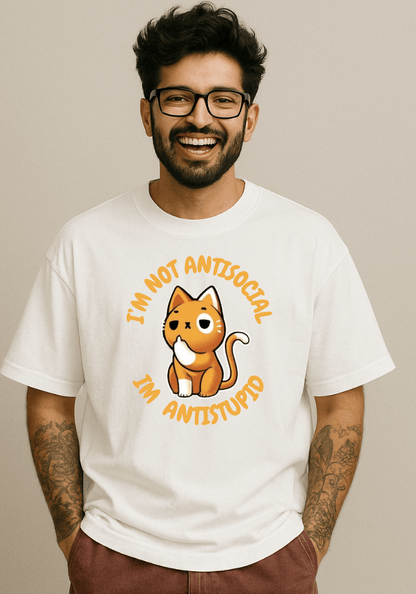 Anti-Stupid Cat Oversized Drop Shoulder T-Shirt