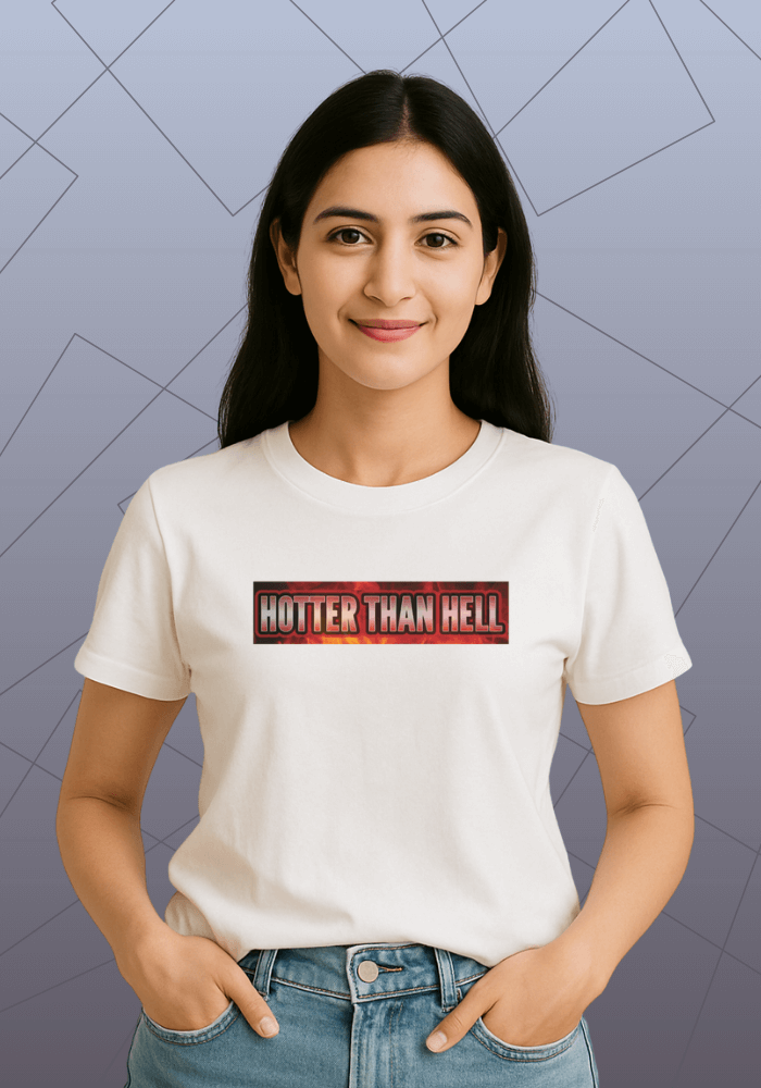 Premium Honeycomb Cotton T-shirt – Hotter Than Hell Statement Print