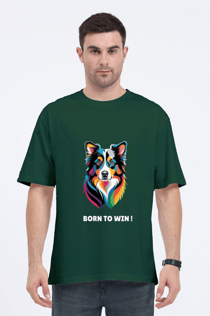 Oversized Unisex T-Shirt – Dog Logo with "Born to Win" Quote