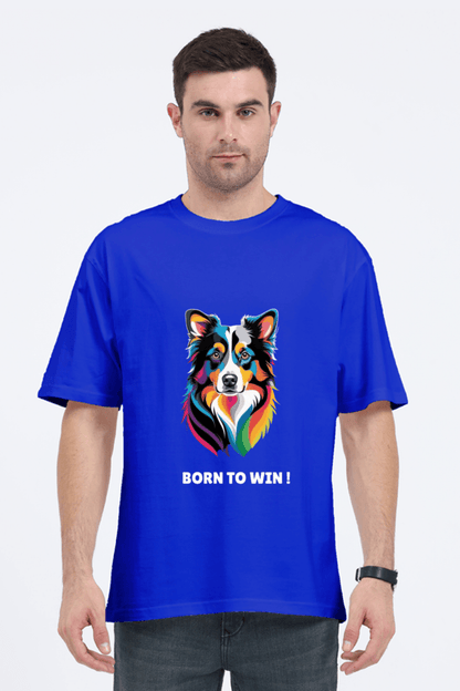 Oversized Unisex T-Shirt – Dog Logo with "Born to Win" Quote