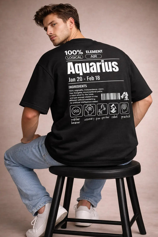 Aquarius Zodiac black oversized horoscope t-shirt