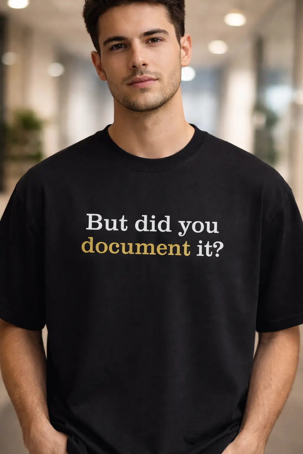 "Did you Document" Black Oversized office T-Shirt for men and women hermoza india