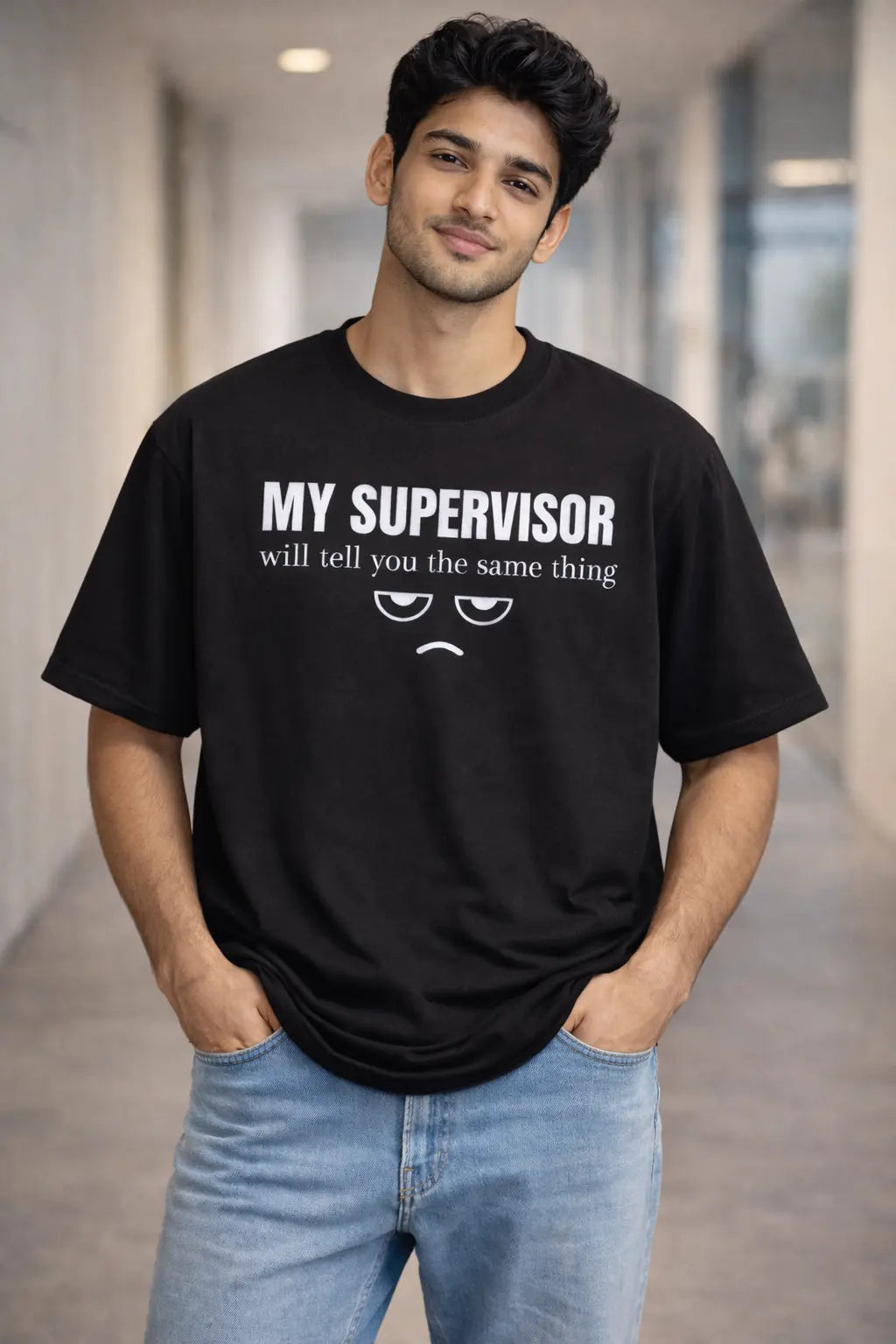 Sarcastic Agent Black Oversized office T-Shirt for men and women hermoza india