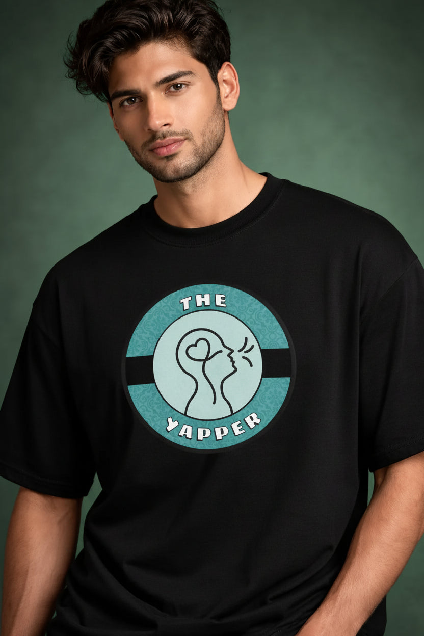 The Yapper oversized black Couple T-Shirt for him