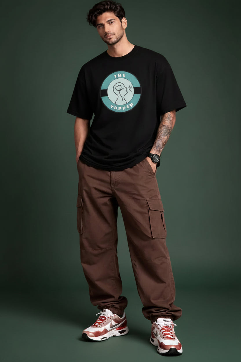 The Yapper oversized black Couple T-Shirt for him