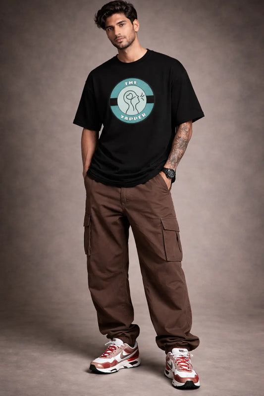 The Yapper oversized black Couple T-Shirt for him