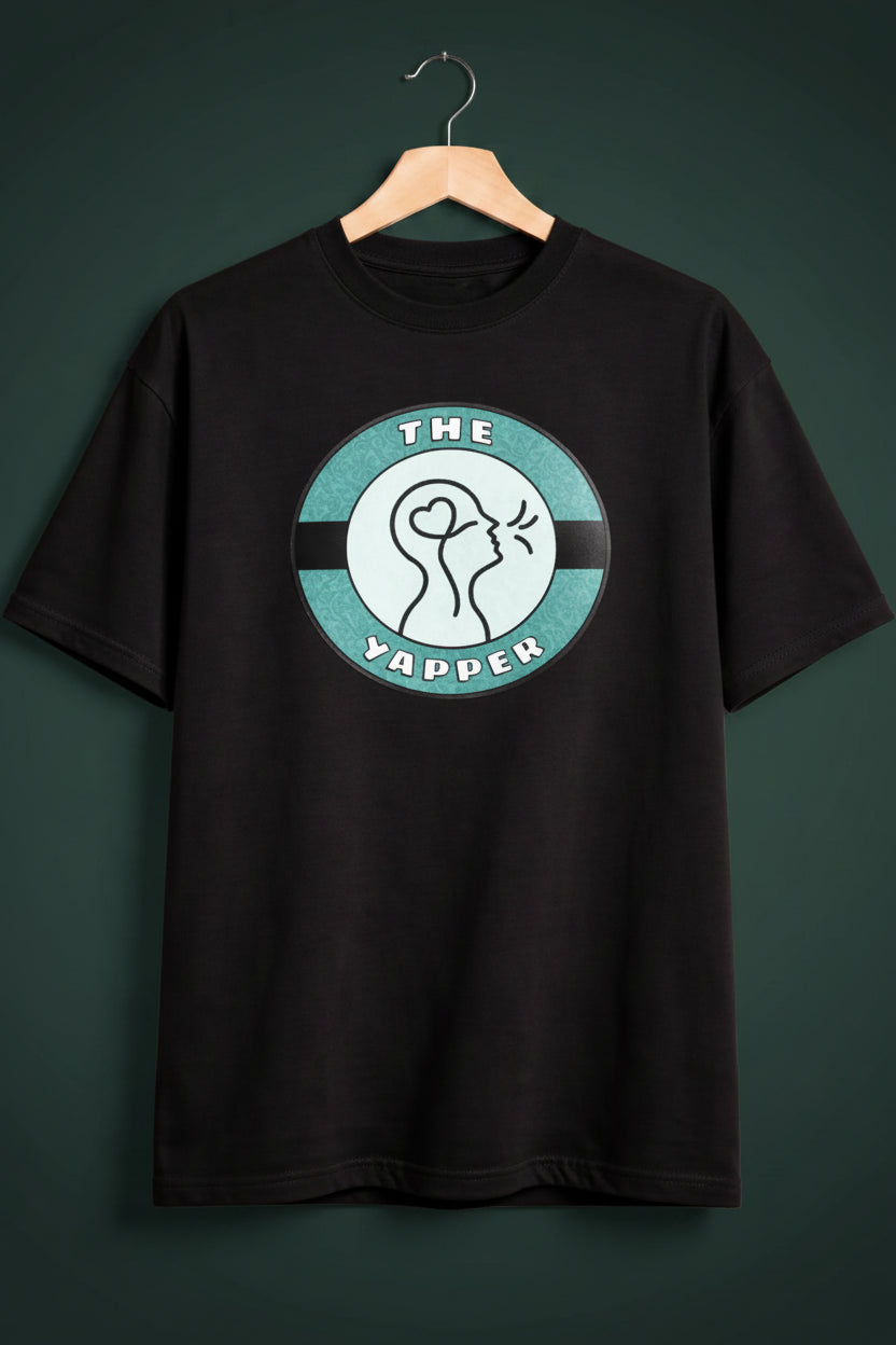 The Yapper oversized black Couple T-Shirt for him