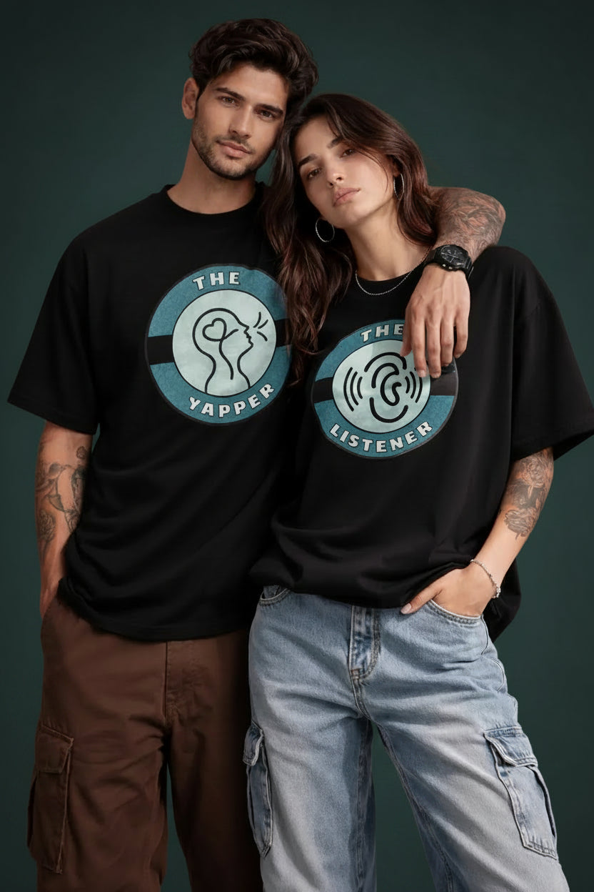 The Yapper oversized black Couple T-Shirt for him