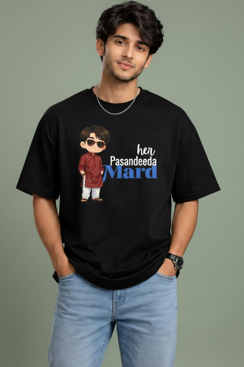 Pasandeeda Mard oversized black Couple T-Shirt for him
