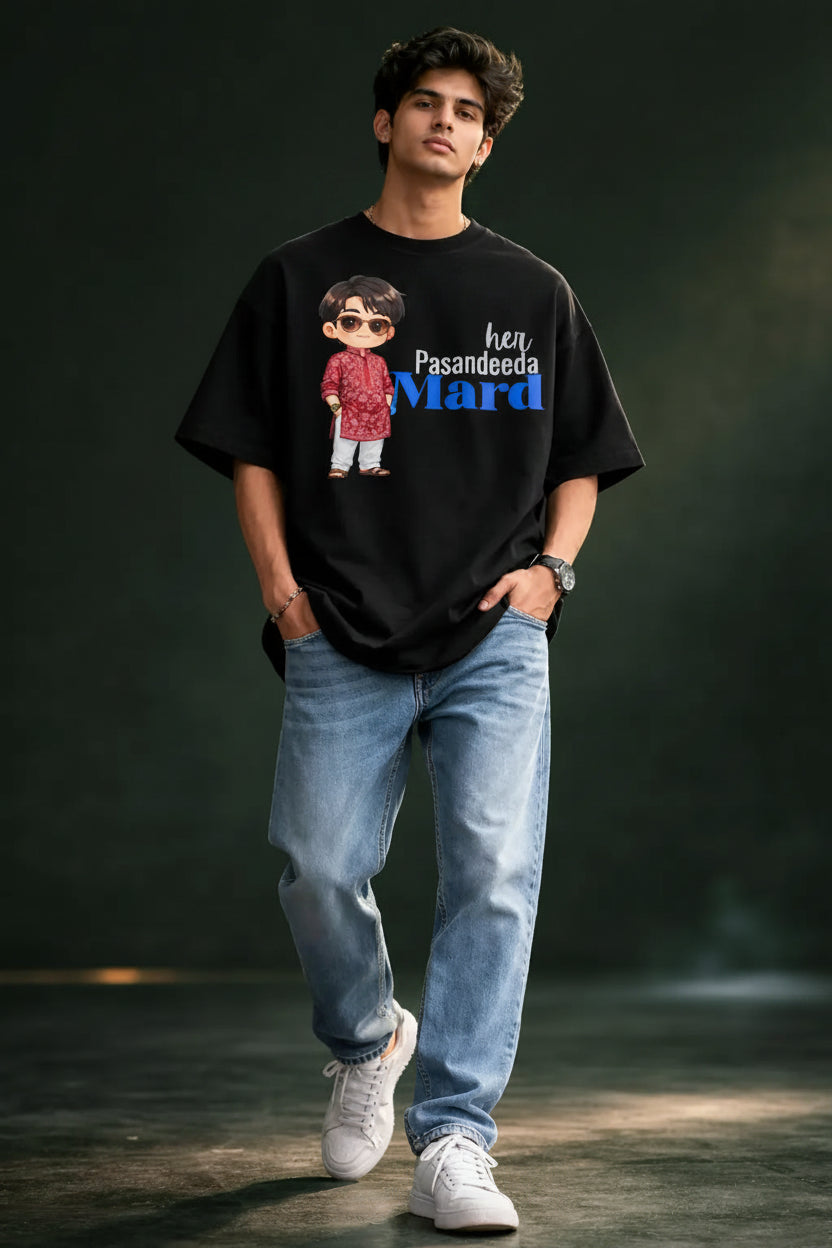 Pasandeeda Mard oversized black Couple T-Shirt for him