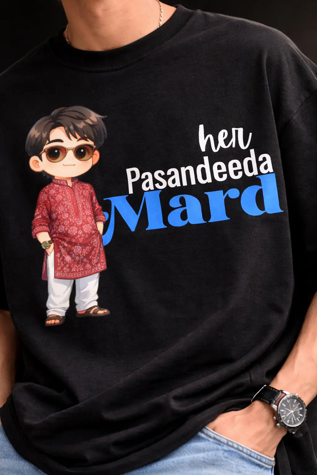 Pasandeeda Mard oversized black Couple T-Shirt for him