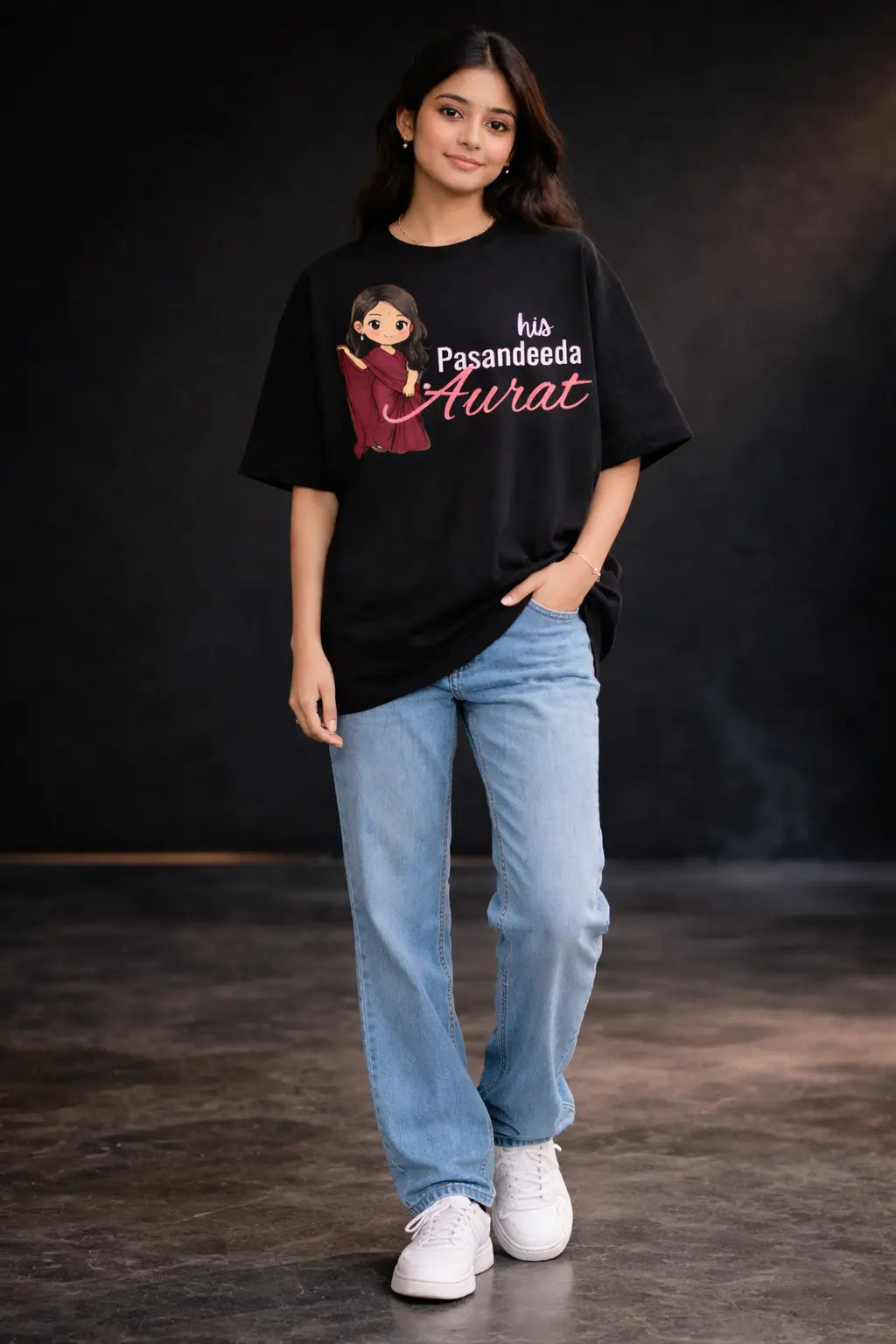 Pasandeeda Aurat oversized black Couple T-Shirt