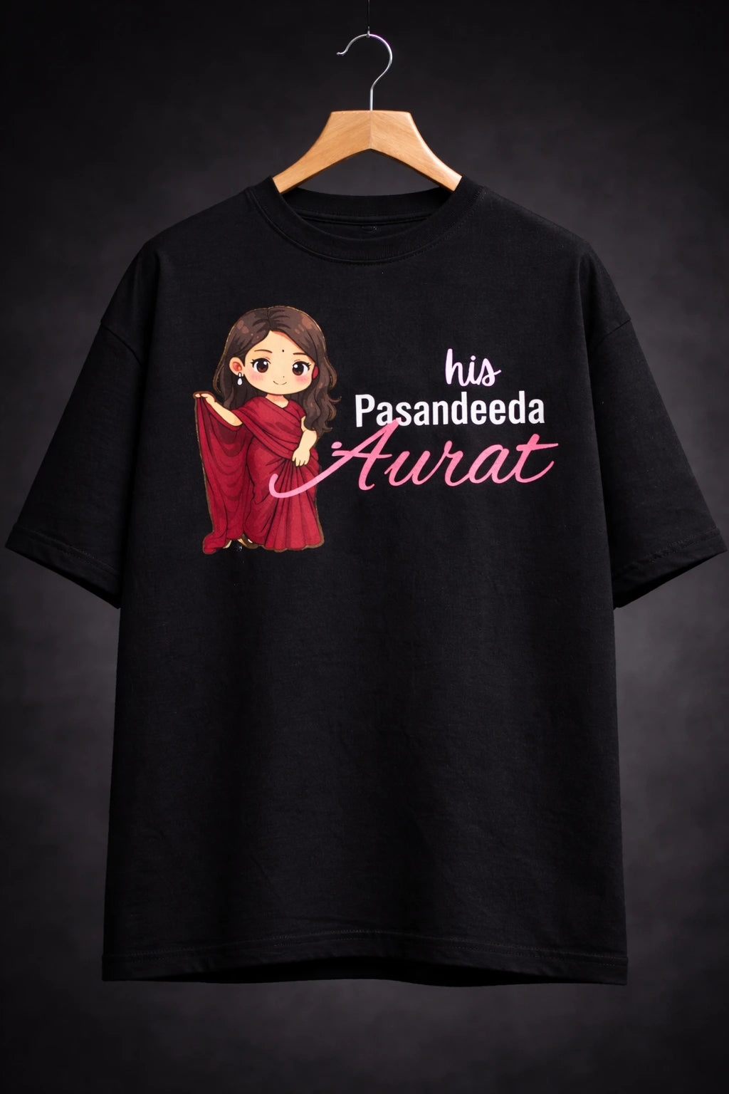 Pasandeeda Aurat oversized black Couple T-Shirt