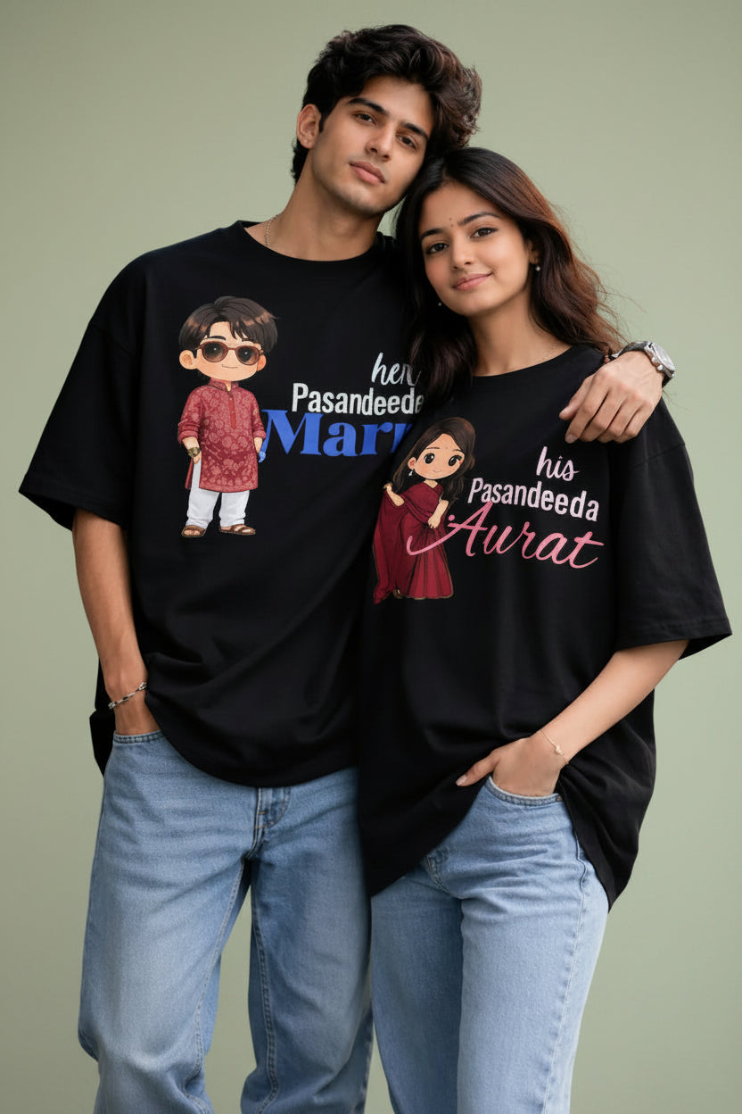 Pasandeeda Mard oversized black Couple T-Shirt for him