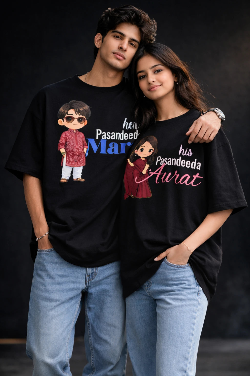 Pasandeeda Aurat oversized black Couple T-Shirt