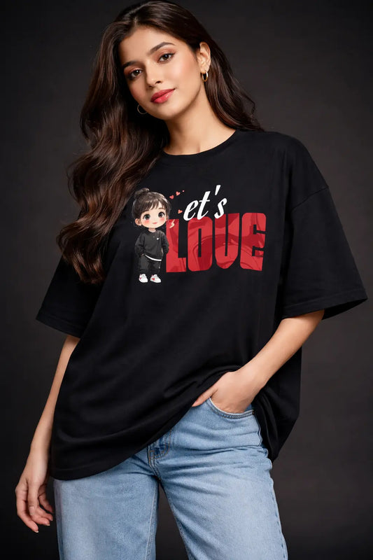 Let's love oversized black Couple T-Shirt for her