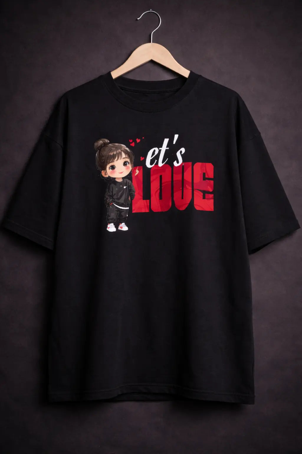 Let's love oversized black Couple T-Shirt for her