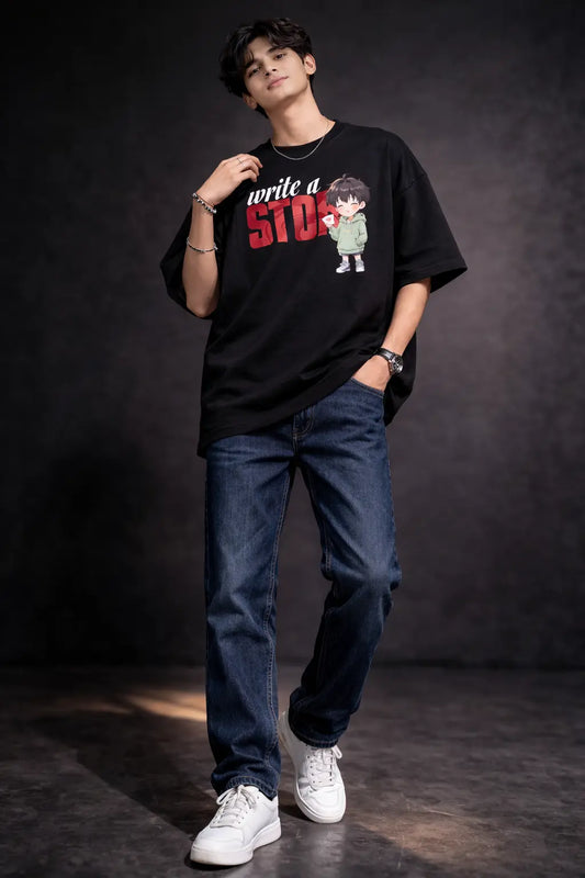 Write a story oversized black Couple T-Shirt for him