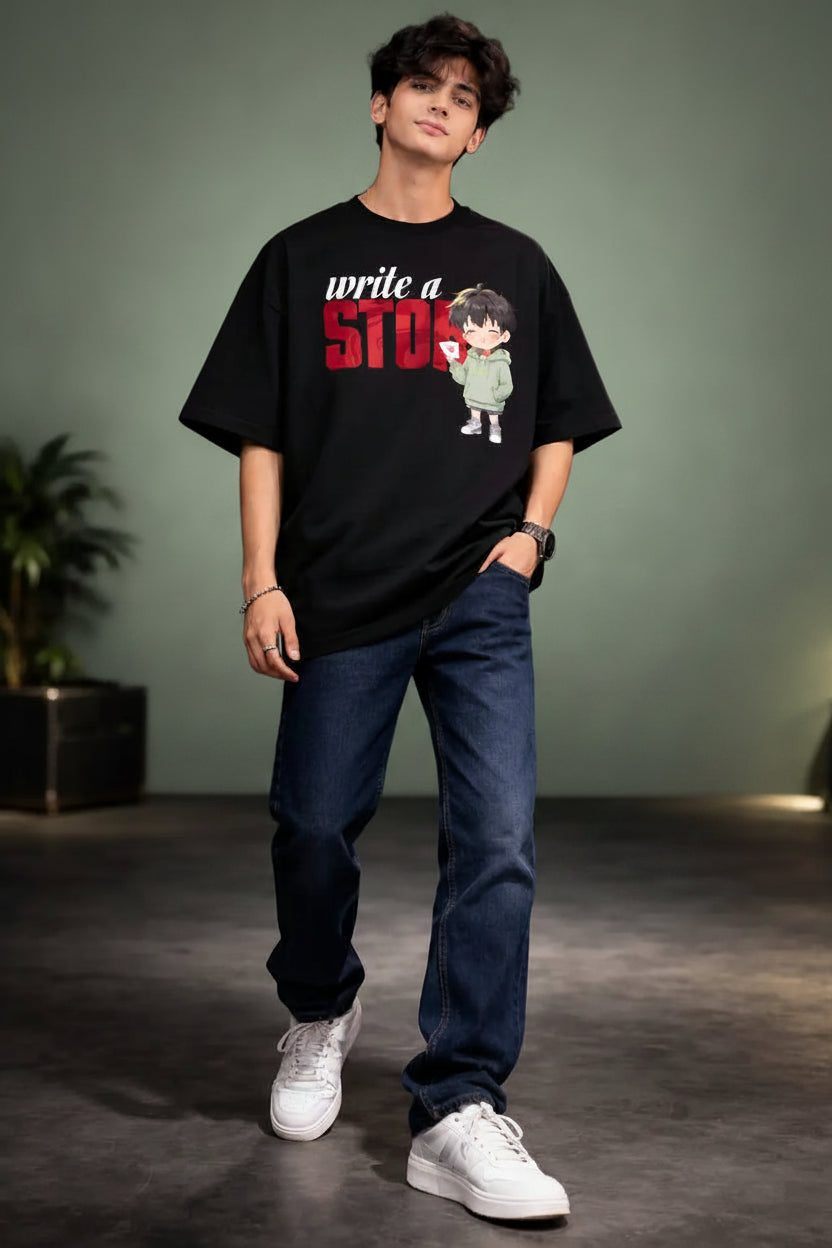 Write a story oversized black Couple T-Shirt for him