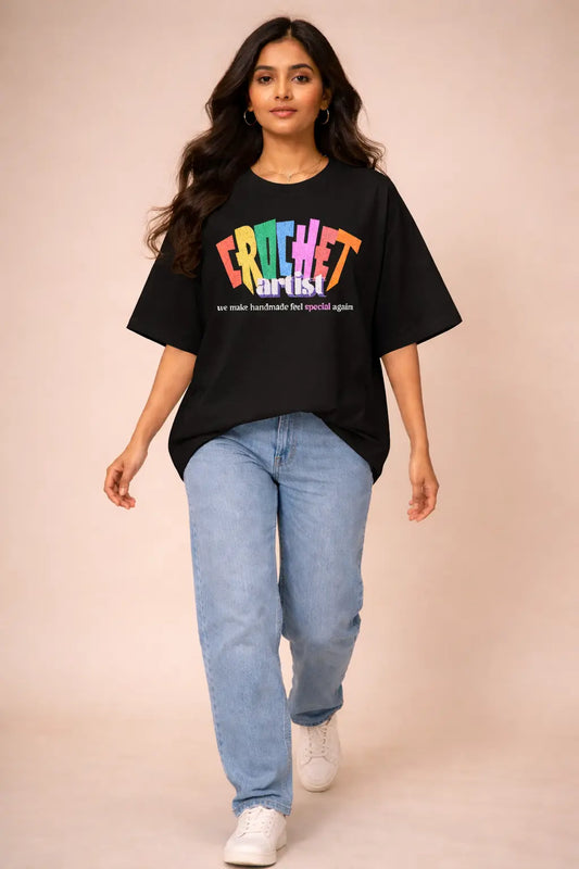 Crochet Artist Handmade Love Black Oversized tshirt