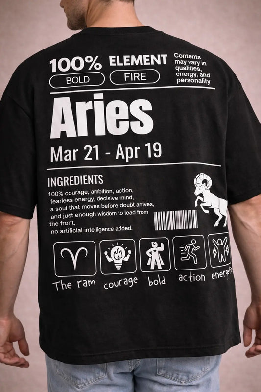 Aries zodiac black oversized horoscope t-shirt