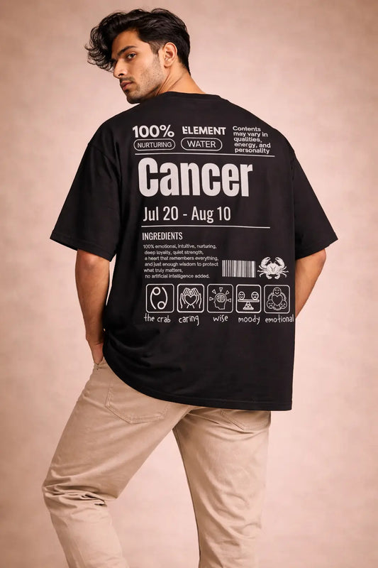 Cancer zodiac black oversized horoscope t-shirt