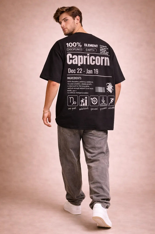 Capricorn zodiac black oversized horoscope t-shirt