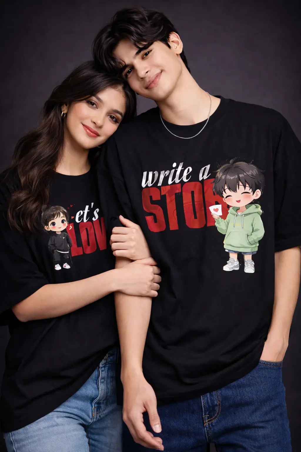 Let's love oversized black Couple T-Shirt for her