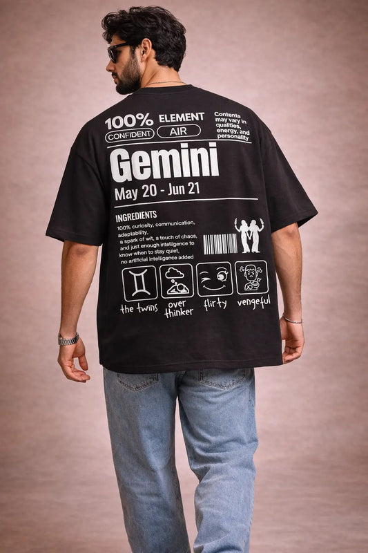 Gemini zodiac black oversized horoscope t-shirt