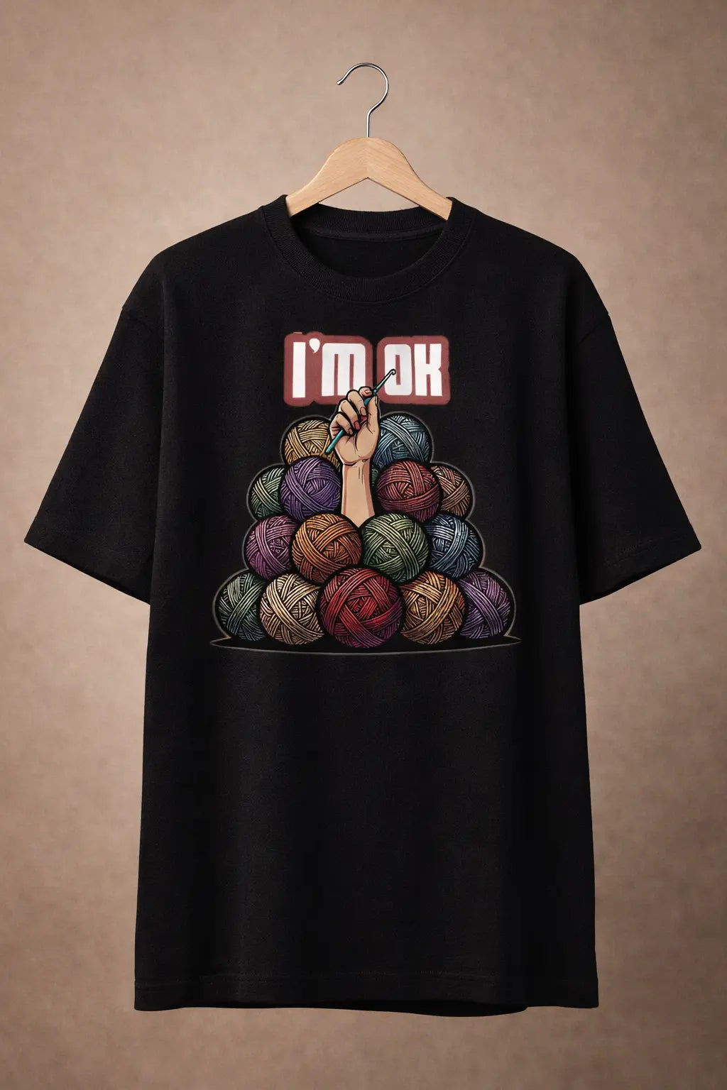 I'm OK Black Oversized T-Shirt for crochet artists