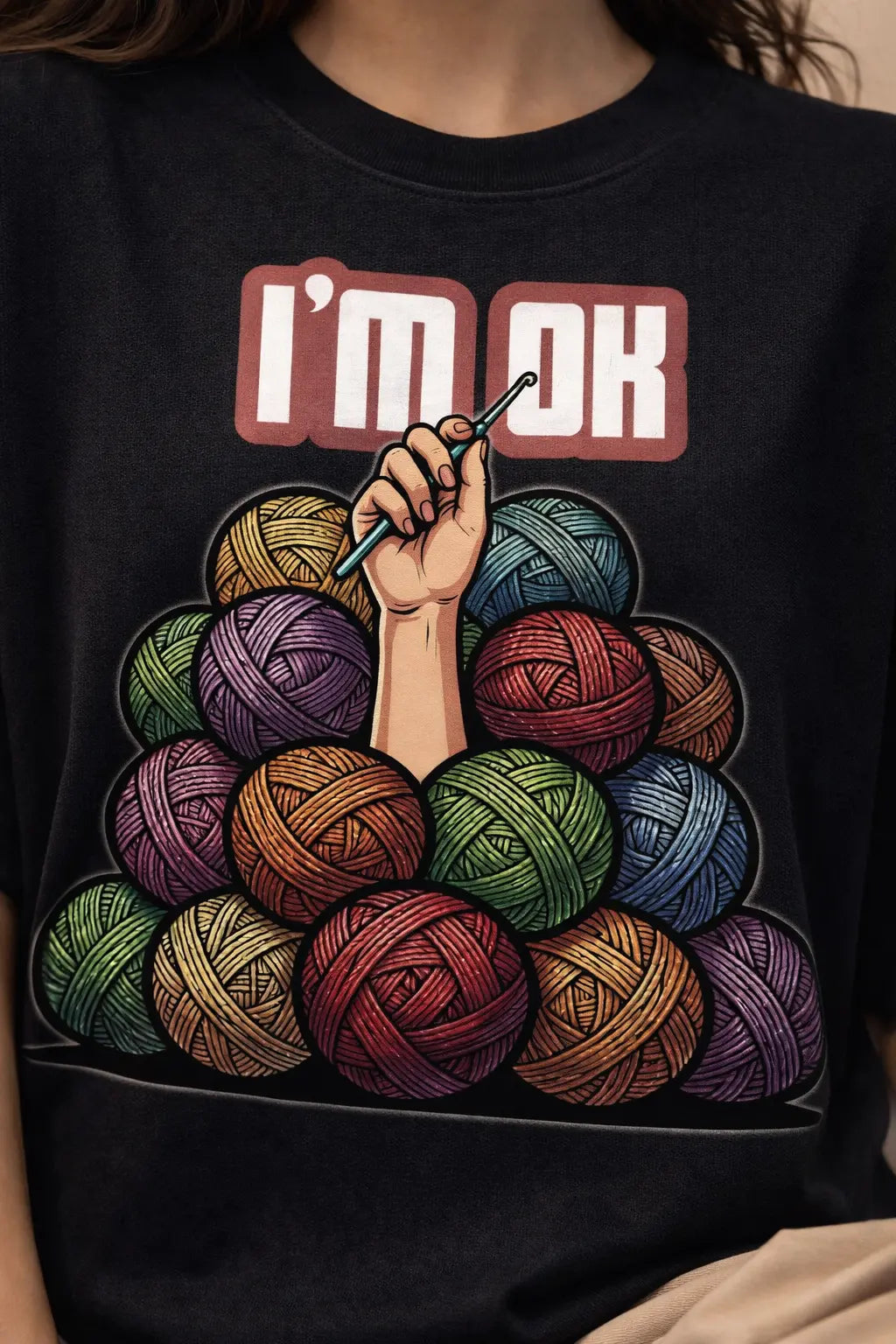 I'm OK Black Oversized T-Shirt for crochet artists