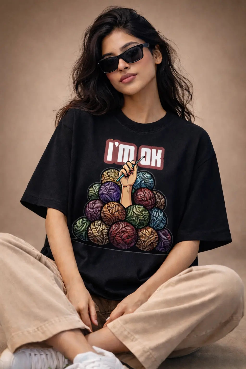 I'm OK Black Oversized T-Shirt for crochet artists