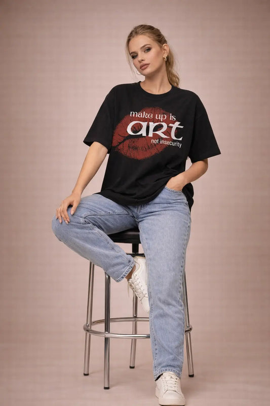 Makeup is art black oversized  t-shirt