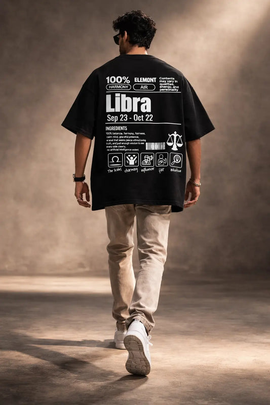 Libra zodiac black oversized horoscope t-shirt