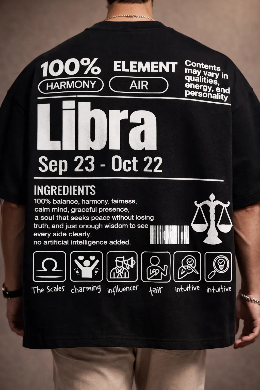 Libra zodiac black oversized horoscope t-shirt