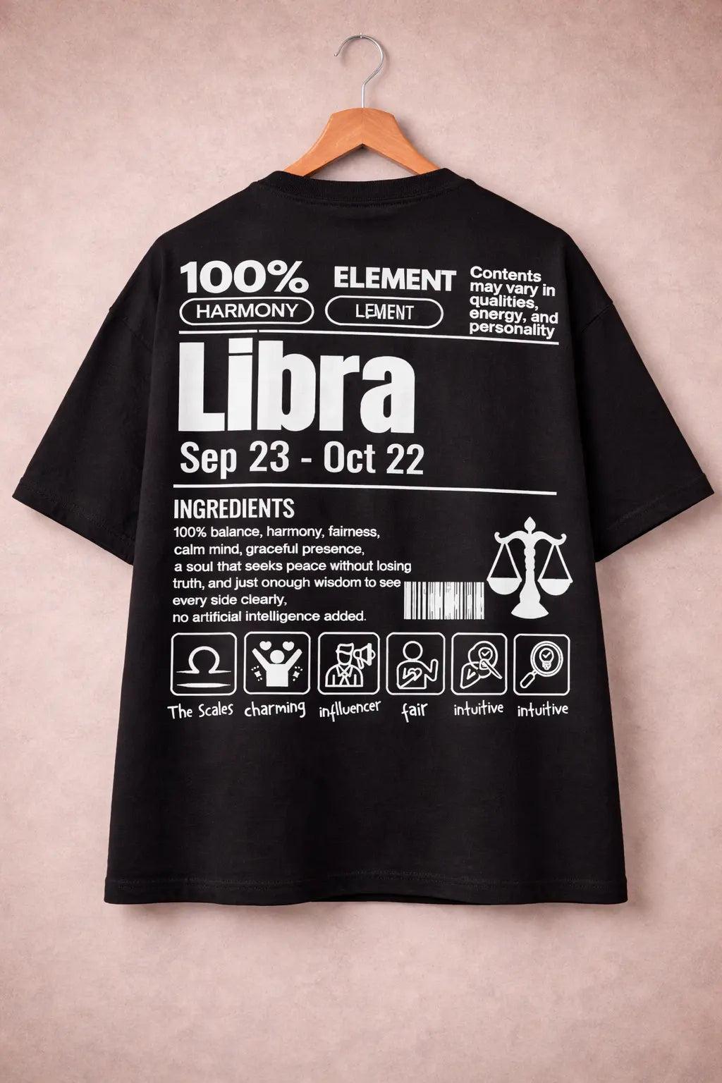 Libra zodiac black oversized horoscope t-shirt