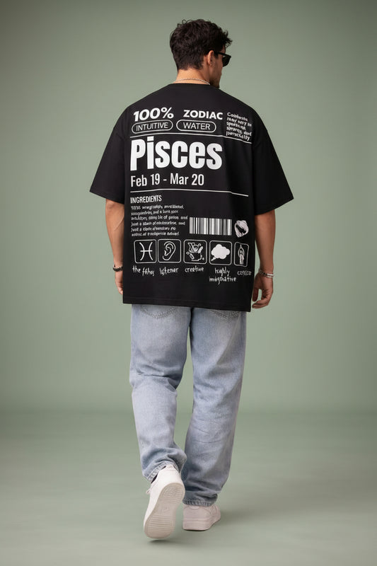 Pisces zodiac black oversized horoscope t-shirt