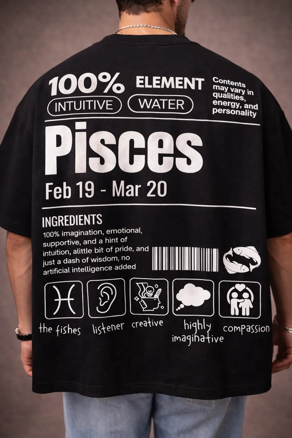Pisces zodiac black oversized horoscope t-shirt