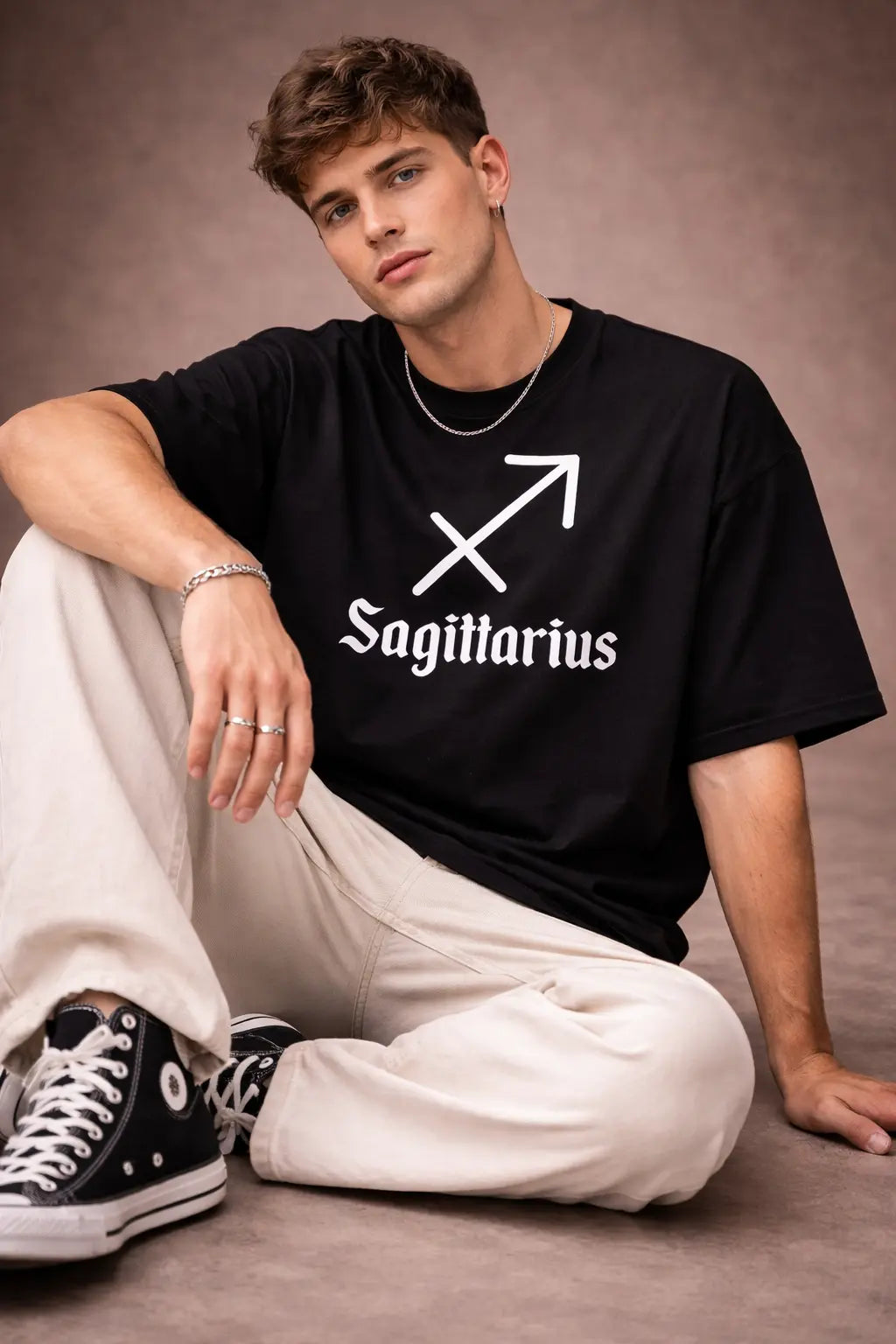 Sagittarius zodiac black oversized horoscope t-shirt