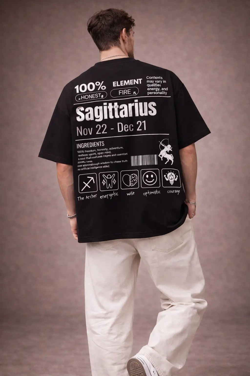 Sagittarius zodiac black oversized horoscope t-shirt