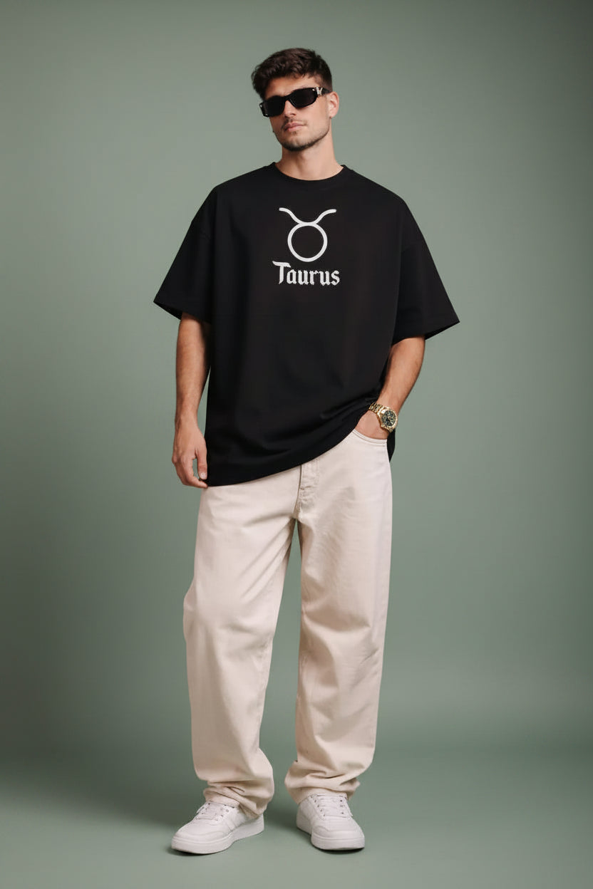 Taurus zodiac black oversized horoscope t-shirt